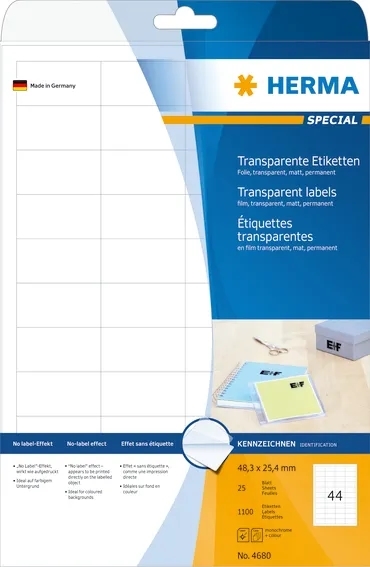 HERMA etikettfilm 48,3 x 25,4 gjennomsiktig matt mm, 1100 stk.