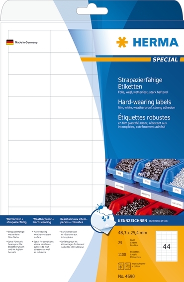 HERMA etikettfilm ekstra sterk 48,3 x 25,4 matt mm, 1100 stk.