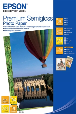 Epson A4 Premium Semigloss Fotopapir 251 g/m², 20 ark