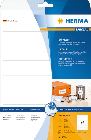 HERMA-etikett Spesial Inkjet 66 x 33,8 mm, 600 stk.